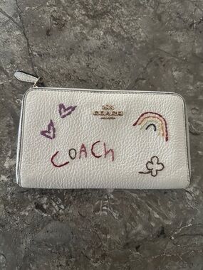 Coach White Hand-Drawn Rainbow & Doodles Zip Wallet